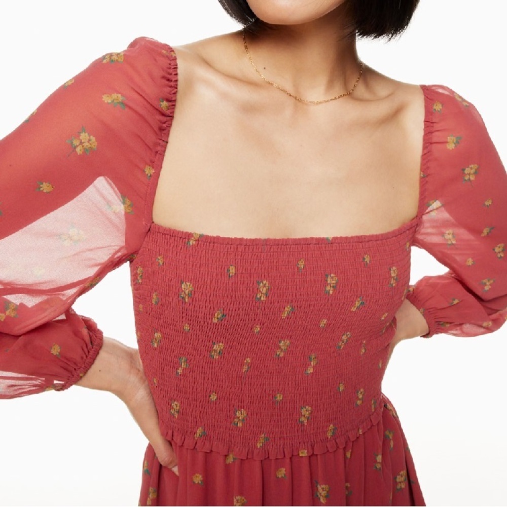 Wilfred Aritzia Womens Boho Cottagecore Wistful Red Floral Mini Dress Size Small - Picture 4 of 11